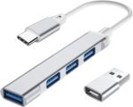 USB C Hub 4 Port Type-C Hub with USB C to USB Adapter,USB Hub 3.0/2.0 USB-C Expander Hub for Laptop, Mini Extensions Ultra Slim Portable Data Hub Applicable for iMac Pro MacBook Air Notebook PC Silver