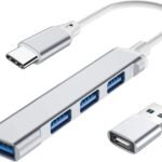 USB C Hub 4 Port Type-C Hub with USB C to USB Adapter,USB Hub 3.0/2.0 USB-C Expander Hub for Laptop, Mini Extensions Ultra Slim Portable Data Hub Applicable for iMac Pro MacBook Air Notebook PC Silver