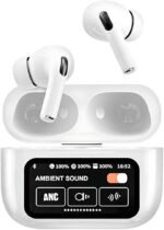 A9 Pro Touch Screen ANC 5th Generation Wireless Earbuds with Active Noise Cancellation, 5.4 Hours Playtime, 15m Range, White