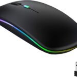 ANYOUI Wireless Bluetooth Mouse, LED Slim Dual Mode (Bluetooth 5.1 + USB) 2.4GHz Rechargeable Silent Mouse, Computer Mice With USB Receiver (Black)