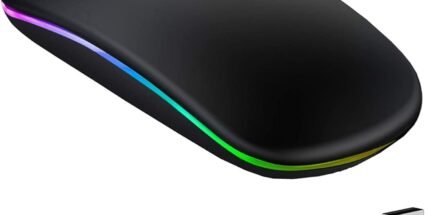 ANYOUI Wireless Bluetooth Mouse, LED Slim Dual Mode (Bluetooth 5.1 + USB) 2.4GHz Rechargeable Silent Mouse, Computer Mice With USB Receiver (Black)