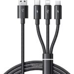 Alitayee VAR-NI 3 In 1 Multi Charging Cable With USB To Micro, USB Type C, Light-Ning Pin, Compatible With Oppo, Vivo, Xiaomi, Samsung, iPhone, Ipad Pro & Car Charging, By Marchpower.,1M