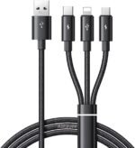 Alitayee VAR-NI 3 In 1 Multi Charging Cable With USB To Micro, USB Type C, Light-Ning Pin, Compatible With Oppo, Vivo, Xiaomi, Samsung, iPhone, Ipad Pro & Car Charging, By Marchpower.,1M