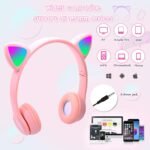Headphones for Kids, Megedream Cat Ear Led Light Up Kids Headphones Wiressless, 3.5mm Jack Wired, TF Card 3 in 1 Headset for Kids/School/iPad/Kids Tablet/Travel - Foldable Over - Image 3