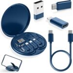 Multifunctional Data Cable Conversion Head Portable Storage Box, Multi-Type Charging Line Convertor USB Type C Adapter Tool Contains Sim Card Slot Tray Eject Pin, Phone Holder (Multi-Colour)