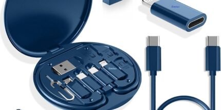 Multifunctional Data Cable Conversion Head Portable Storage Box, Multi-Type Charging Line Convertor USB Type C Adapter Tool Contains Sim Card Slot Tray Eject Pin, Phone Holder (Multi-Colour)