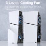 Cooling Fans for PS5 Slim with Blue LED Light and USB 3.0 Port, Efficient Cooler Accessories Quiet Fan for PS5 Slim, Adjustable Speed, Compatible with Playstation 5 Slim Disc Edition/Digital Edition - Image 3