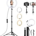 12 inch Ring Light with Tripod Stand & Phone Holder, Large Selfie Ring Lights with 3 Light Modes 10 Brightness, Dimmable LED Ringlight for Makeup Vlog Zoom Live Streaming with Stand Bag