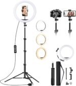 12 inch Ring Light with Tripod Stand & Phone Holder, Large Selfie Ring Lights with 3 Light Modes 10 Brightness, Dimmable LED Ringlight for Makeup Vlog Zoom Live Streaming with Stand Bag