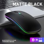 ANYOUI Wireless Bluetooth Mouse, LED Slim Dual Mode (Bluetooth 5.1 + USB) 2.4GHz Rechargeable Silent Mouse, Computer Mice With USB Receiver (Black) - Image 3