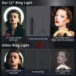 12 inch Ring Light with Tripod Stand & Phone Holder, Large Selfie Ring Lights with 3 Light Modes 10 Brightness, Dimmable LED Ringlight for Makeup Vlog Zoom Live Streaming with Stand Bag - Image 2