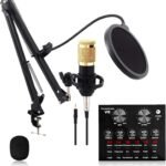BM-800 Condenser Microphone Bundle, Streaming Microphone Set, Professional V8 Live Sound Card, Adjustable Mic Suspension Scissor Arm for Studio Recording & Broadcasting