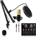 BM-800 Condenser Microphone Bundle, Streaming Microphone Set, Professional V8 Live Sound Card, Adjustable Mic Suspension Scissor Arm for Studio Recording & Broadcasting