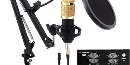 BM-800 Condenser Microphone Bundle, Streaming Microphone Set, Professional V8 Live Sound Card, Adjustable Mic Suspension Scissor Arm for Studio Recording & Broadcasting