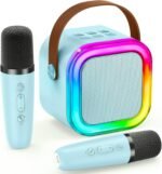 Mini Karaoke Machine for Kids Adults, UZSOMX Portable Bluetooth Speakers and 2 Wireless Microphones Song Toys with LED Light, Chritmas Birthday Toys Gifts for Girls Boys Toddler Teens (2 Mic)