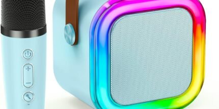 Mini Karaoke Machine for Kids Adults, UZSOMX Portable Bluetooth Speakers and 2 Wireless Microphones Song Toys with LED Light, Chritmas Birthday Toys Gifts for Girls Boys Toddler Teens (2 Mic)